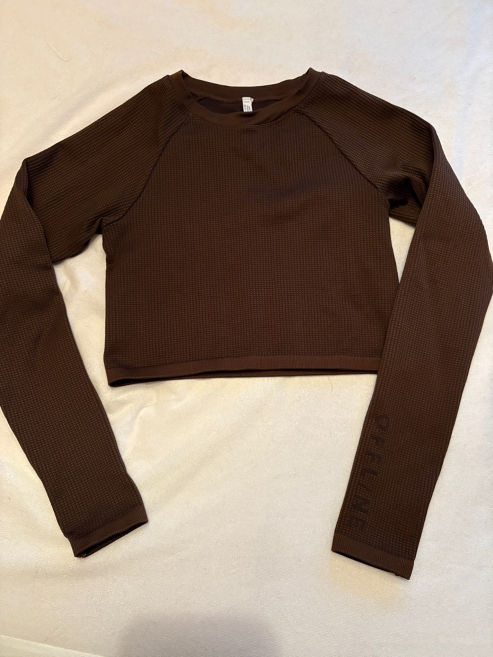 aerie Chocolate Brown Waffle-Knit Long Sleeve Cropped Tee
